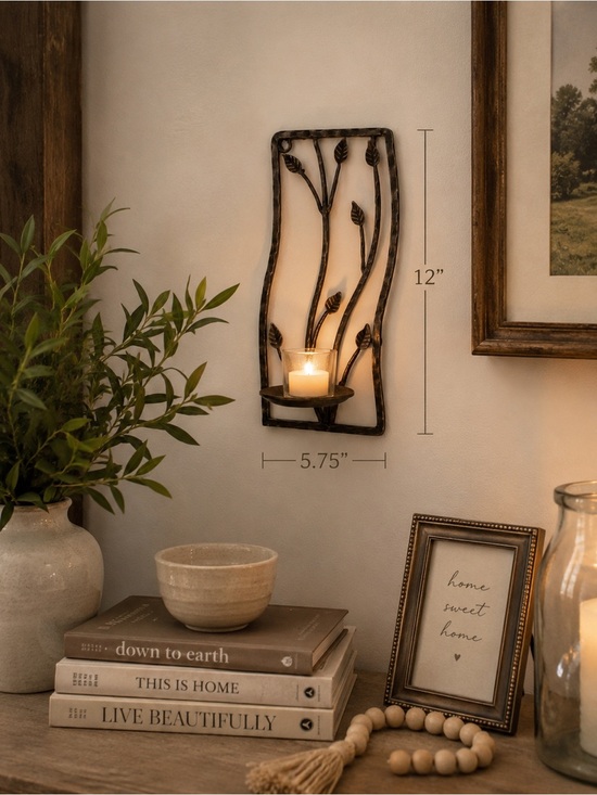 Other - Iron Leaf Candle Wall Sconce | Dark Bronze Metal Wall Decor | 12” x 5.75” | New
